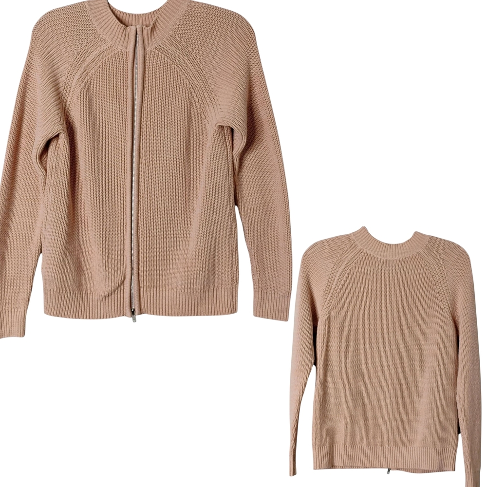 H&M Women's Size Small Full Zip Elegant Pink/Tan Women's Sweater Premium Knit